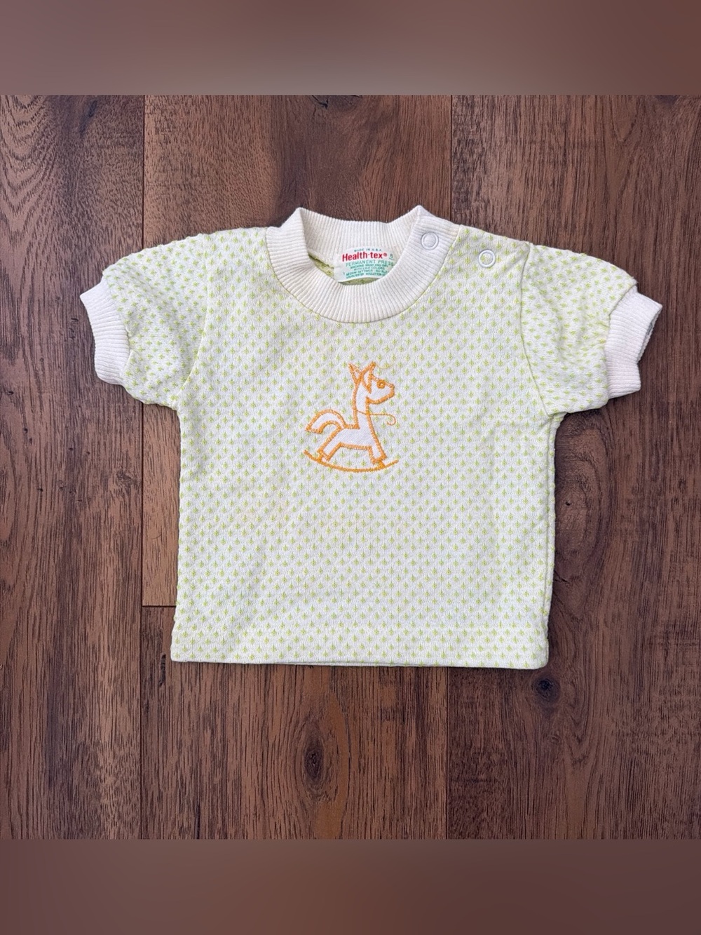 healthtex short Sleeve Baby Top in Pale green with Rocking Horse